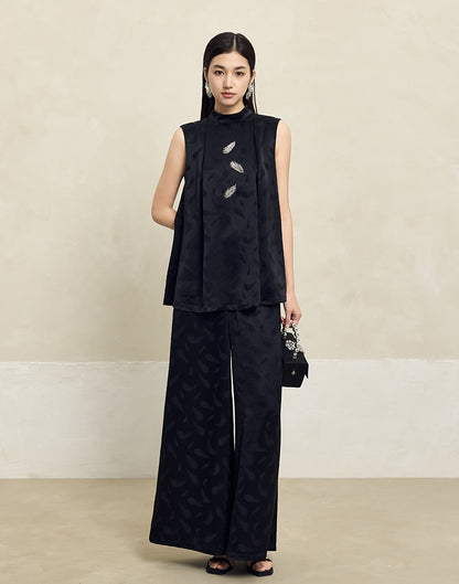 HECO Feather Jacquard Wide-leg Slacks Drape High-waisted Women - PRUDE