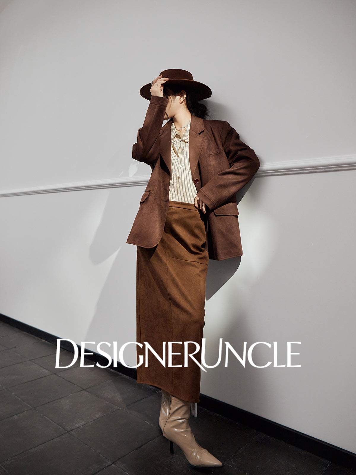 DGU "Twilight" brown blazer new high-end loose slimming suit top - PIECE.
