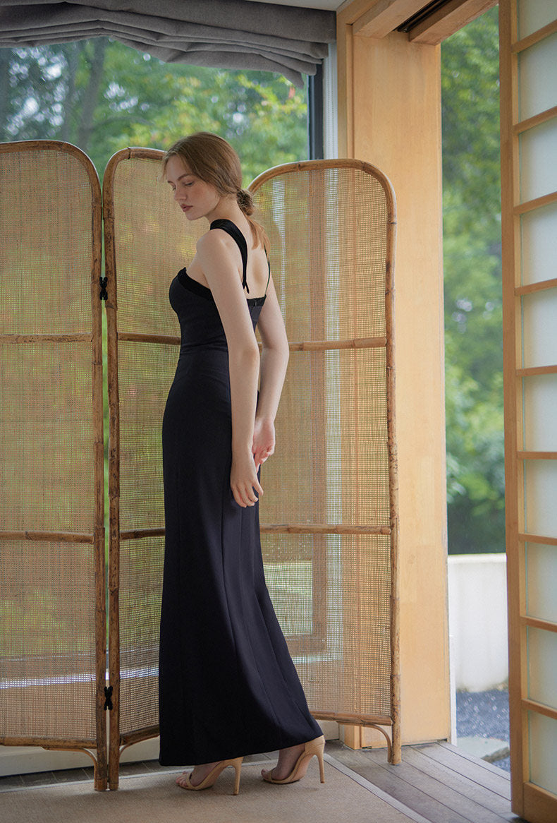 GOUDIN black long suspender light luxury dress-KASIA.