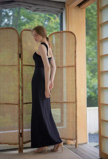 GOUDIN black long suspender light luxury dress-KASIA.