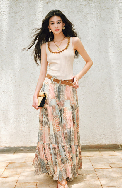 WANGXO |Diamond Bright Silk Webbing with Pit Texture Finish Knitted Vest -LYRA