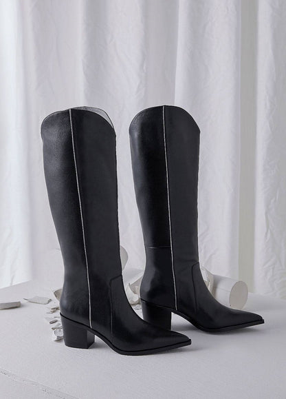 B-FEI black and white simple niche women's long cowboy boots-DAVI.
