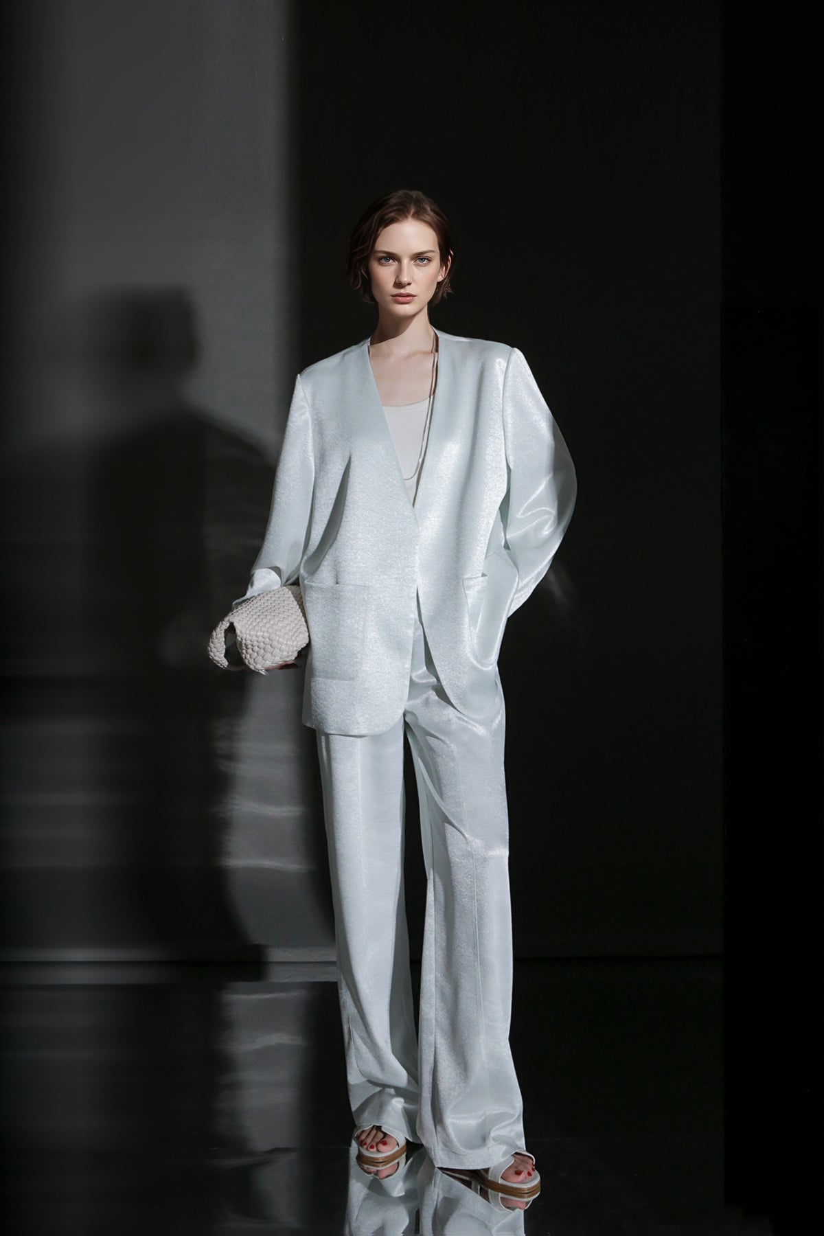 PIAOIN light luxury satin glossy heavy acetate suit pants  -HARPER