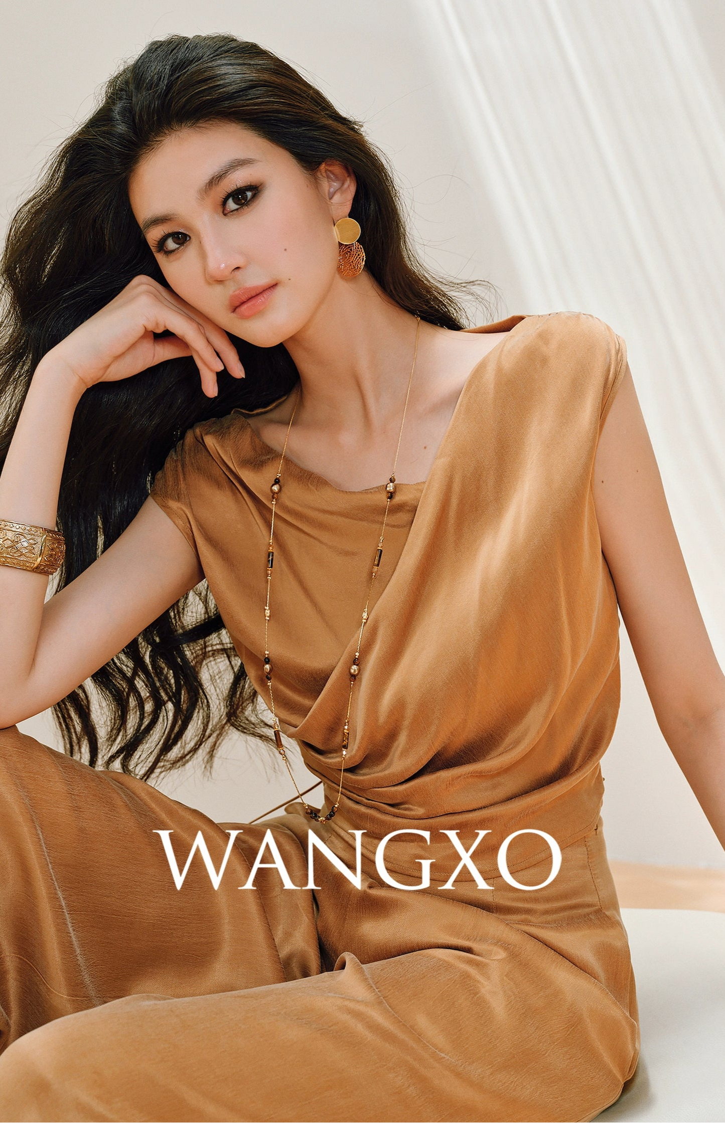 WANGXO | Sleek Cupro Asymmetrical Top and Highwaisted Pants Set -ELENORA.
