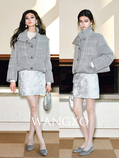 WANGXO Elegant Insulating Wool Gray Short jacket - EVE.