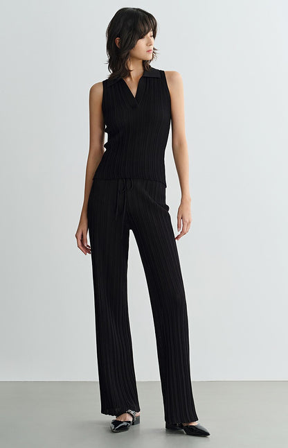 COMME MOI Lv Yan designer summer women's black thin texture knitted straight pants - AYLA.