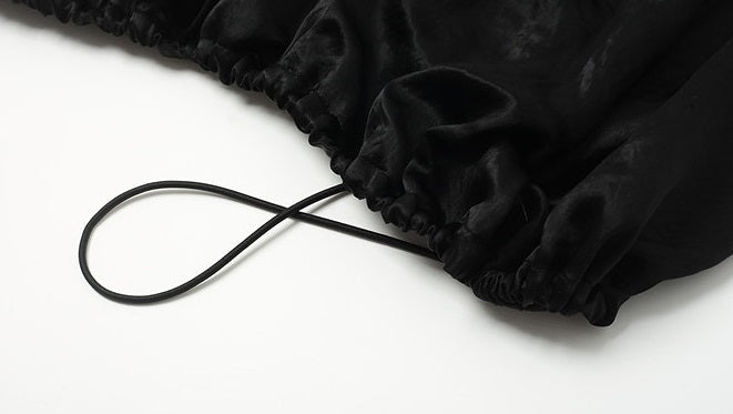 ZHUCHONGYUN Black Fiber Satin Adjustable Lace-up Loose Top--UNAKA.