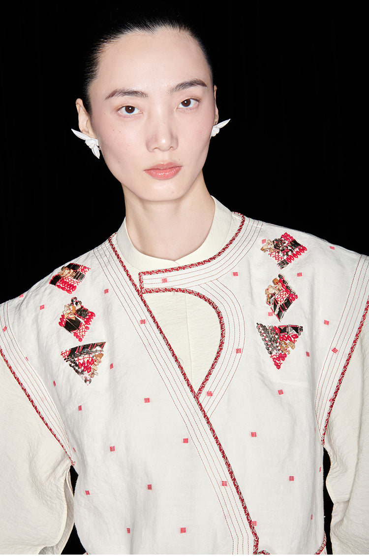 M essential Mackay's stone-embellished mosaic embroidered gilet vest blazer pant set - feb.