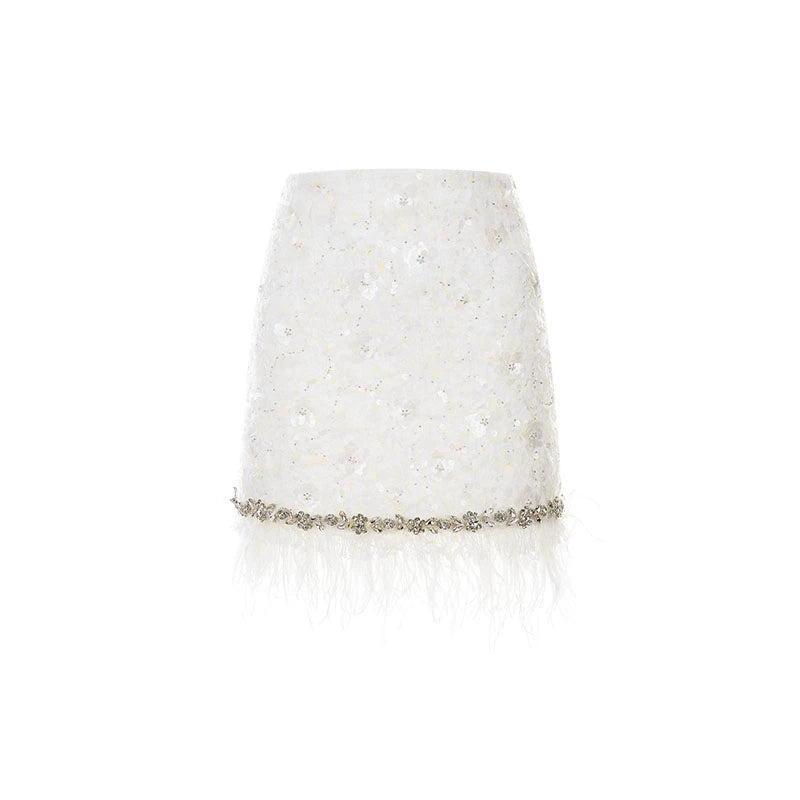 Wardrobes By Chen Elegant White Feather Short Jacket Short Skirt-Serene