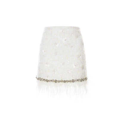 Wardrobes By Chen Elegant White Feather Short Jacket Short Skirt-Serene