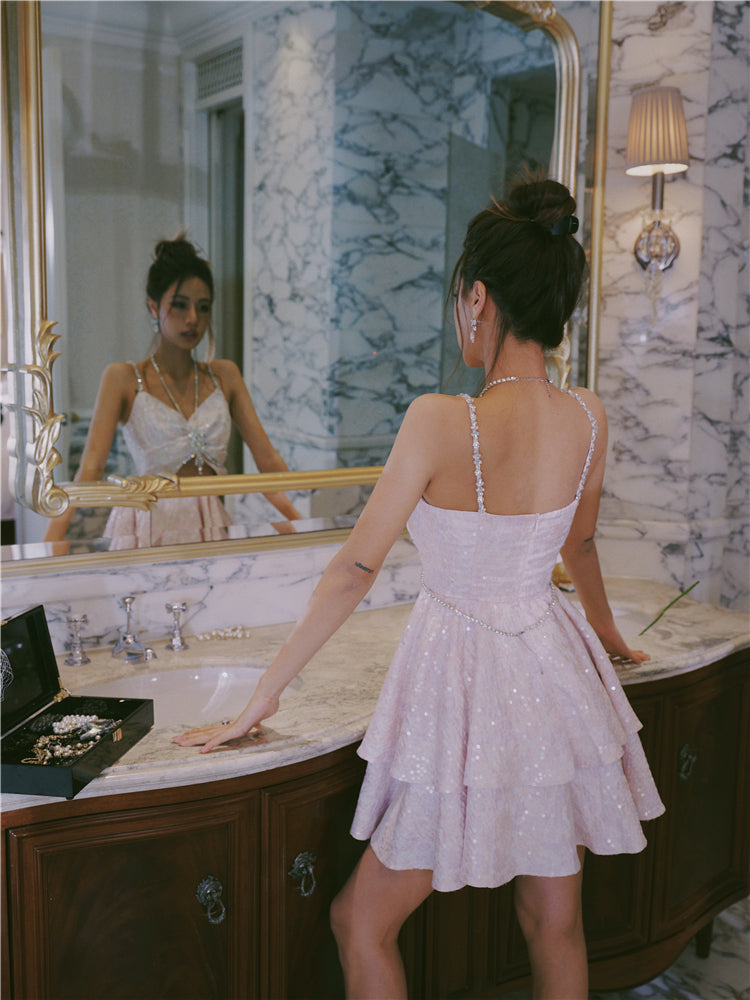 Wardrobes by Chen Pastel Purple V-Neck Sleeveless Diamond Pleat Dress-Shinee