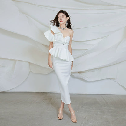 DOLLY Elegant French Style Off Shoulder Ruffle Short Top+ High Waist Skirt-LOIS