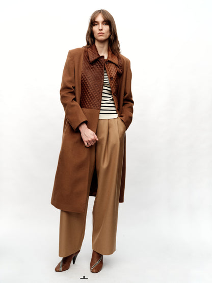 SERRER Coffee-pressed diamond patchwork wool loose classic single-breasted coat - AVA.