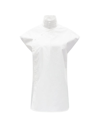 M essential Mackay designer bloom white dense cotton sleeveless stand-up collar shirt - NEON.