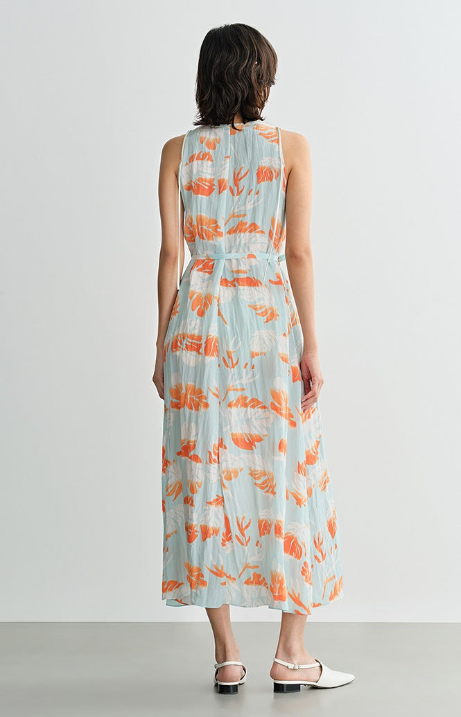 COMME MOI Lv Yan Designer Summer Women's V-Neck Sleeveless Resort Print Dress - OLIVIA.