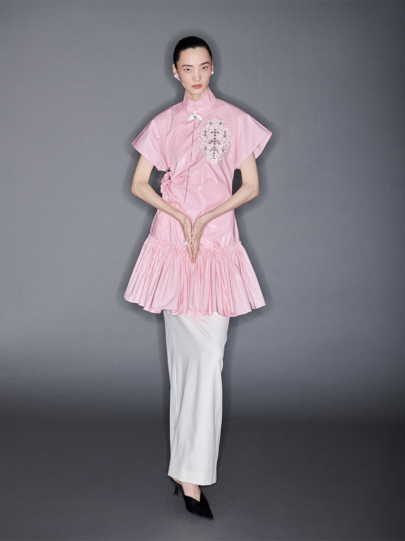 M essential Mackay designer Pink Peach Quilt Pleated Cardigan dress skirt - Lotta.