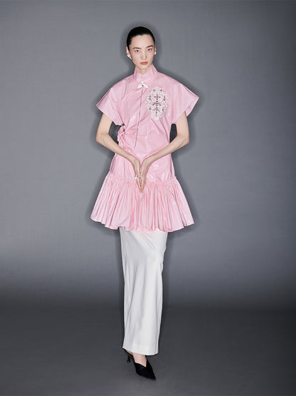 M essential Mackay designer Pink Peach Quilt Pleated Cardigan dress skirt - Lotta.