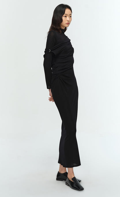 COMME MOI Lu Yan designer new women's wrap-around silk wool knitted dress - AHMED.