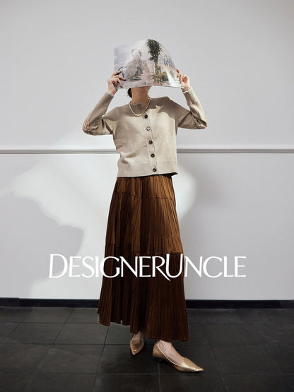 DGU "Lanmo" black high-waisted new pleated long skirt looks slim and versatile - Charles.