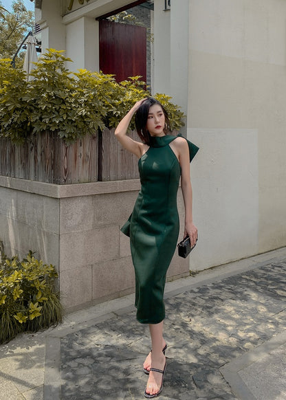 DOLLY Luxury Halter Neck Sleeveless Backless Big Bow Dinner Dress-PELA