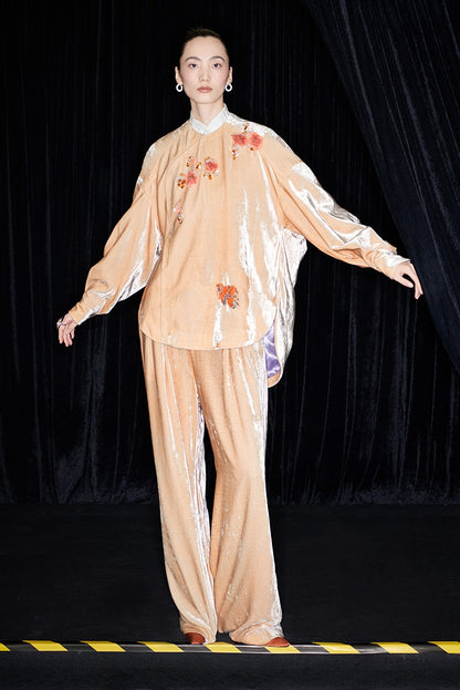 M essential Marquette Rulang velvet dahlia Thai lion goldfish studded bead shirt - BAO.