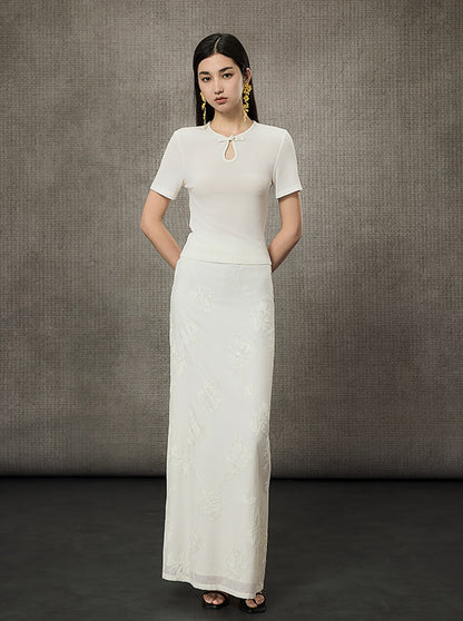 HECO Embossed Jacquard Acetate Long Straight Skirt - COUNCIL.