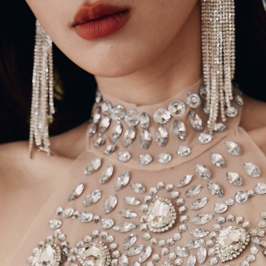 DOLLY Luxury Diamond Rhinestone Stud Chic Tassel Earrings-BABARA