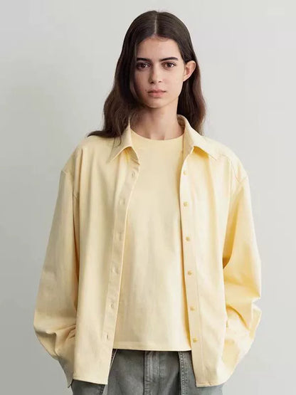 Low classic long sleeve shirt women's summer 2025 new design sense niche short sleeve t-shirt cotton shirt-IVY