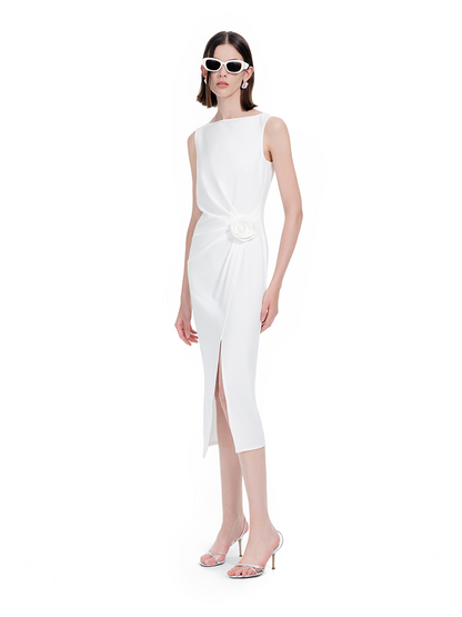 YES BY YESIR |Ye Qian 3D Floral Slit Dress with Sculpted Petals & Statement Grace-AMARIEL.