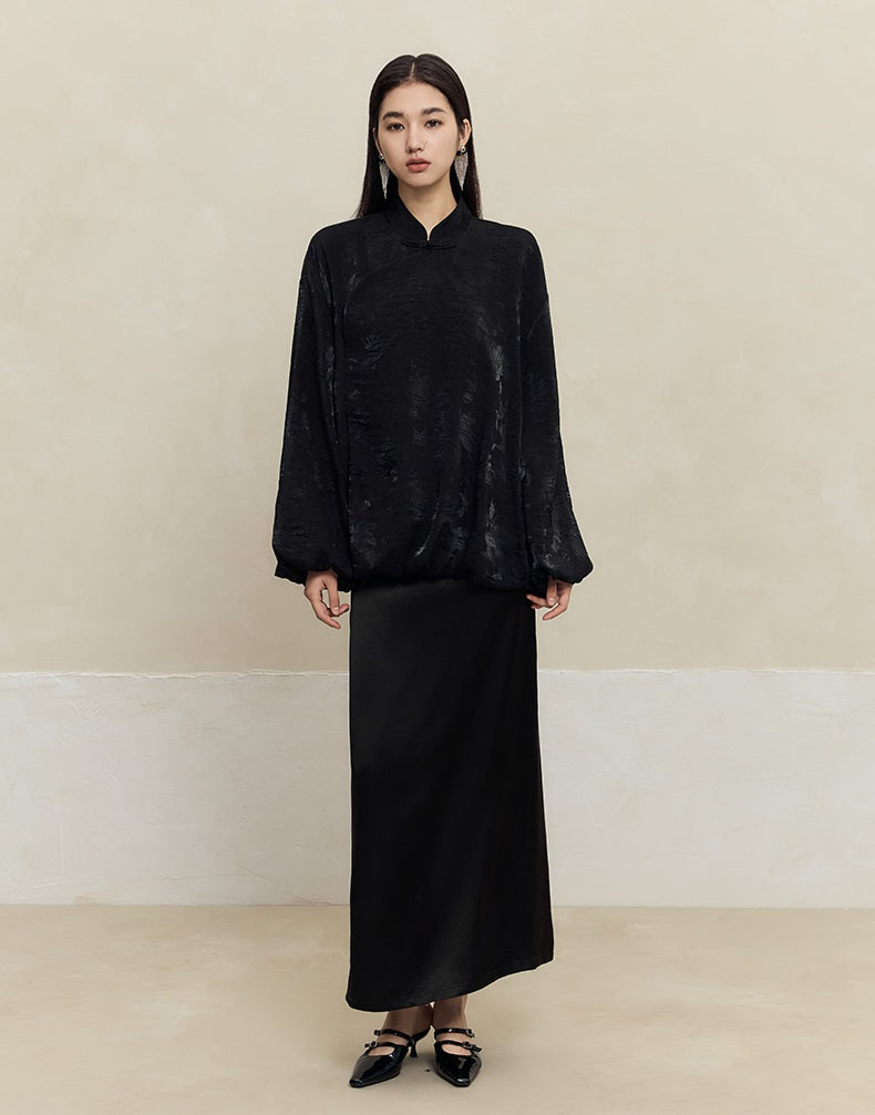 HECO Jacquard Stand-Collar Shirt Top Women - hand.