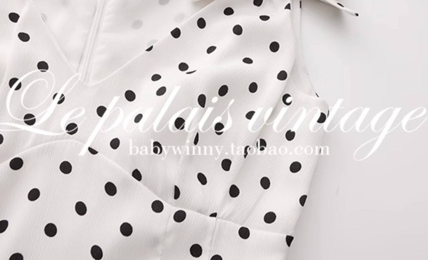 Le palais vintage black and white polka dot slim fit V-neck faux silk dress - MEEK.