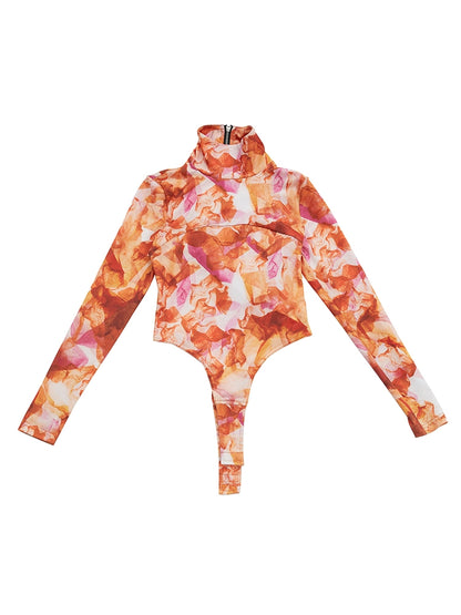 TINY IN art print t-shirt women's long sleeve slim top bodysuit -MACS