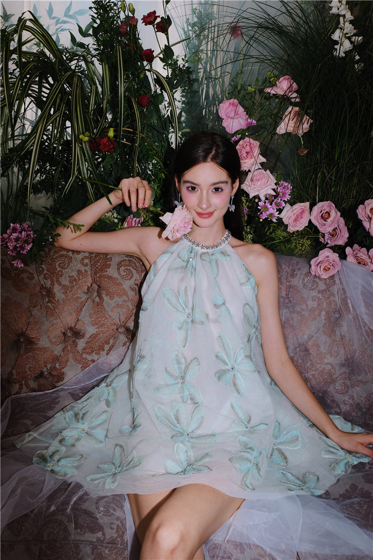 Wardrobes by Chen Mint Green Halter Flower Embroidered Loose  dollDress-Louis
