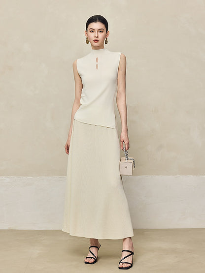 HECO Asymmetrical Wool Blend Sleeveless Mock Neckline Top- CHOOSE.