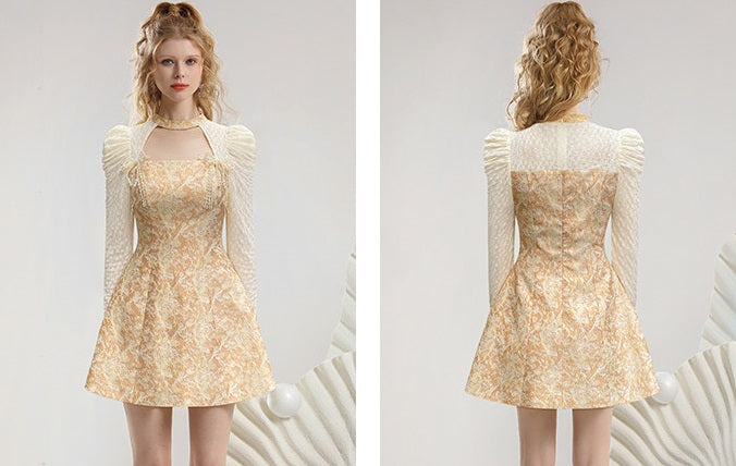 CHECOCRE Stubble new bow decoration waist long sleeve court style dress - WING.