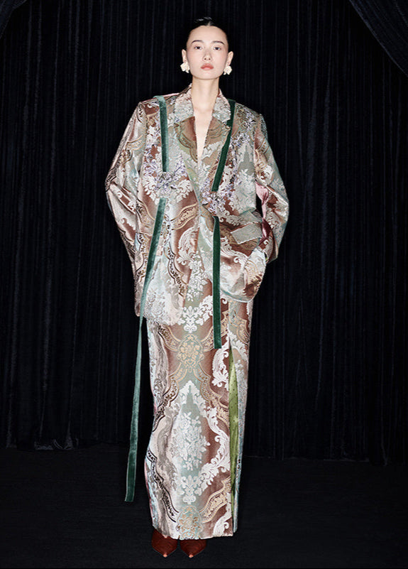 M essential Mackay designer vine pattern embroidery marble print jacket skirt suit- Eden.