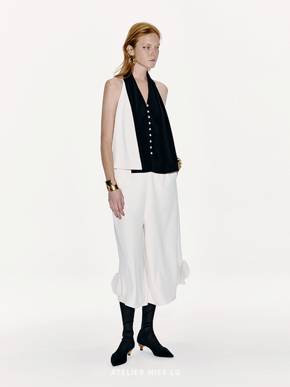 ATELIER MISS LU Cascade Disc Spliced Wide-leg Cropped Pants - PERRY.
