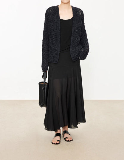 NOTHING WRITTEN crepe de chine + chiffon silk double-layered 2 pieces stitching irregular skirt-NORA.