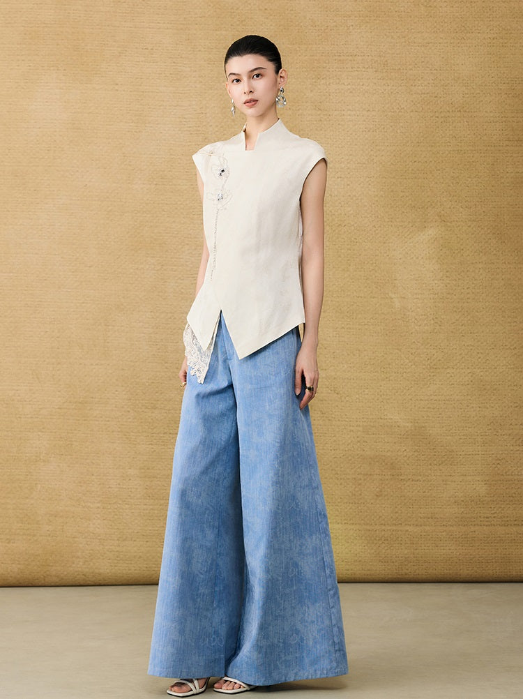 HECO Chinese style asymmetrical hand-embroidered vest top - FORD.