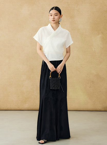 HECO Chinese style summer new slanted V-neck pinch pleated shirt - ASSURE .