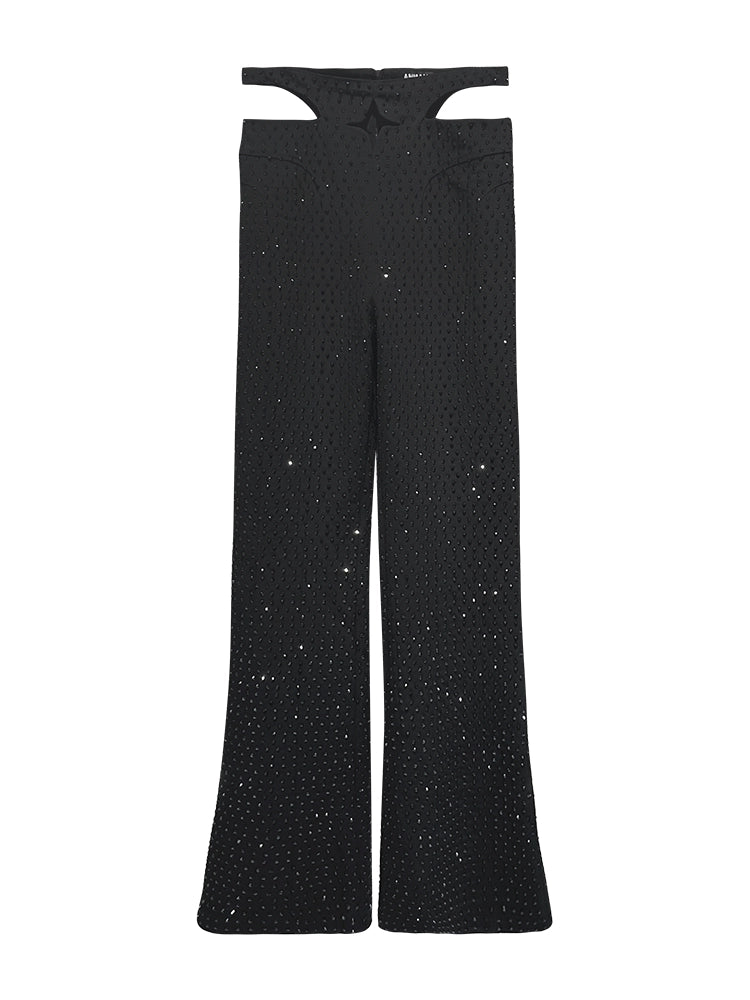 ANNAKIKI Triacetate Hollow Four-pointed Star Full Diamond Bootcut Pants-SATO