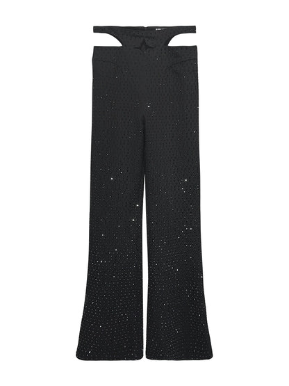 ANNAKIKI Triacetate Hollow Four-pointed Star Full Diamond Bootcut Pants-SATO