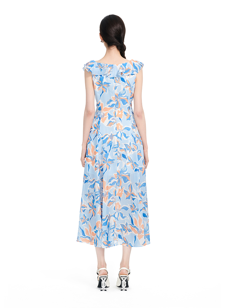 YES BY YESIR | Ye Qians Streamer Yarn Print Dress with Ruffle Collar & Breezy Romance-EVELISE.
