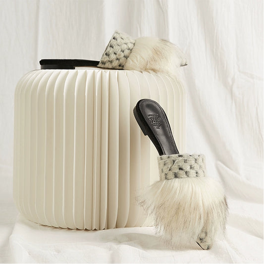 B-FEI flat furry women's slippers-ROCK.
