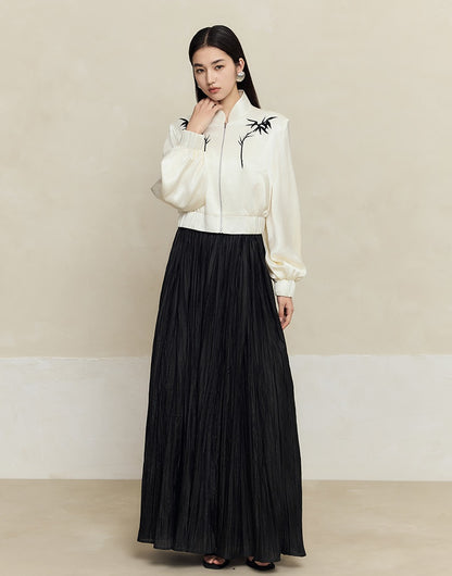 HECO striped texture swing high waist black green women's long skirt - muse.