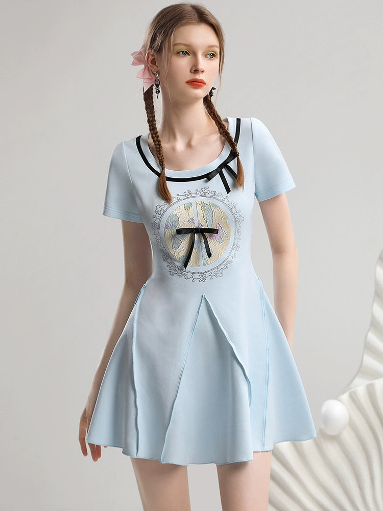 CHECOCRE New Chinese Print Waist Short Dress - LAMB