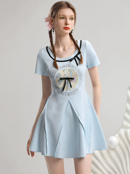 CHECOCRE New Chinese Print Waist Short Dress - LAMB