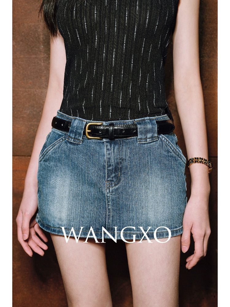 WANGXO| Micro-Elastic High-End Long-Staple Cotton Double Wash High-Waisted A-Line Short Denim Culottes - Clara