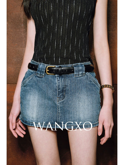 WANGXO| Micro-Elastic High-End Long-Staple Cotton Double Wash High-Waisted A-Line Short Denim Culottes - Clara