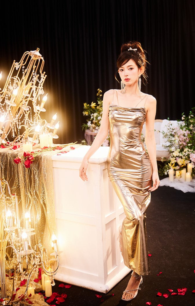 DOLLY Elegant Retro Backless Sleeveless One Shoulder Long Dress-MILA  (V)